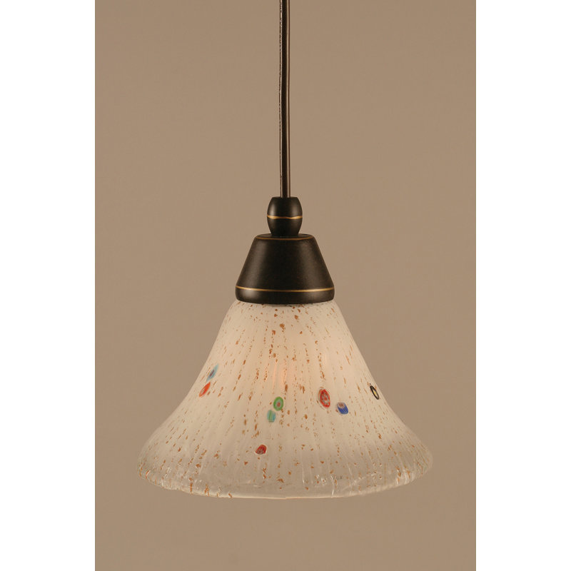 Cord Hung Mini Pendant Shown In Black Copper Finish With 10" Amber Crystal Glass, Dark Granite, 7" W, Frosted Crystal Glass
