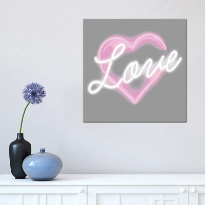 Neon Love Pink On White 1 Piece Wrapped Canvas Wall Art
