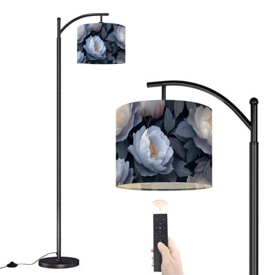 Lampe sur pied à arc avec abat-jour réglable Lampe sur pied à motif floral botanique bohème romantique à 3 températures de couleur à intensité variable avec interrupteur au pied pour la chambre à coucher