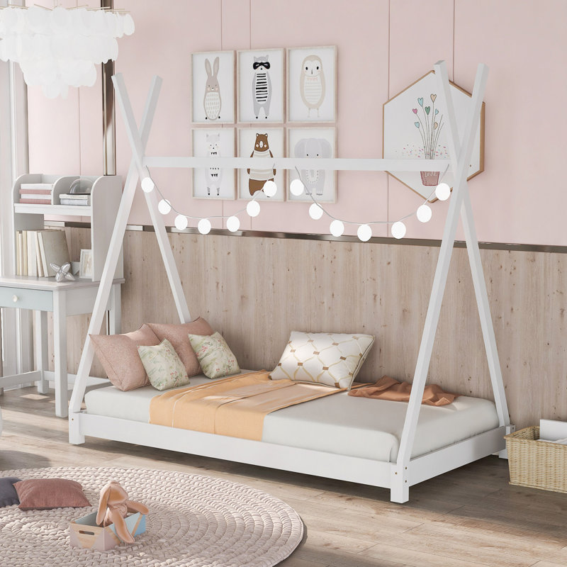 Lit plateforme House avec structure triangulaire, Blanc