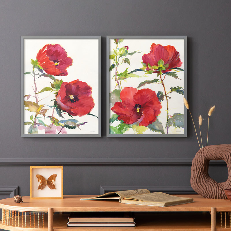 Impression encadrée Hibiscus Glow I-Premium - prête à être accrochée - aucun clou requis - aucun clou requis, Vert