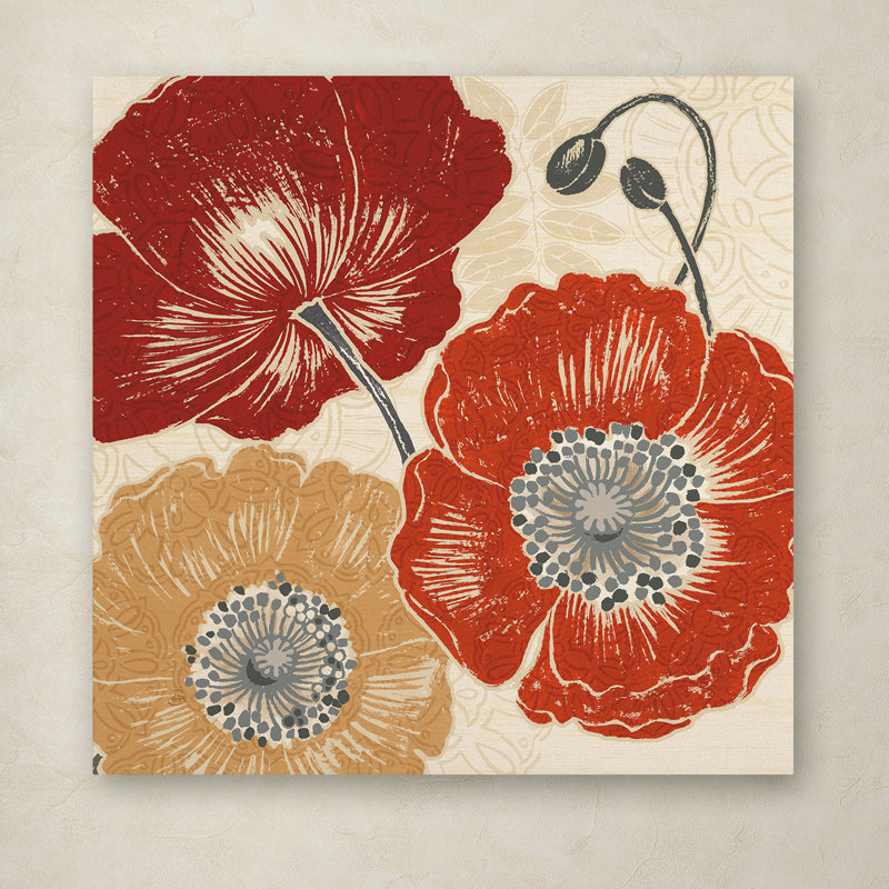 14" x 14" Red and Orange Floral Canvas Art