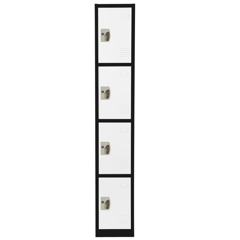 12'' Wide Black and White Steel 4-Tier Locker Set