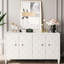 Buffet d'appoint 4 portes en bois avec rangement Buffet en blanc délavé. Pour le salon, l'entrée, le couloir, le bureau, la cuisine et la salle à manger. Tablettes réglables. Fabrication robuste. Assemblage facile