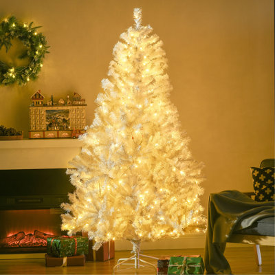Arbre de Noël artificiel haute 6 pi avec 638 branches, 220 lumières DEL blanc chaud, ouverture automatique, blanc