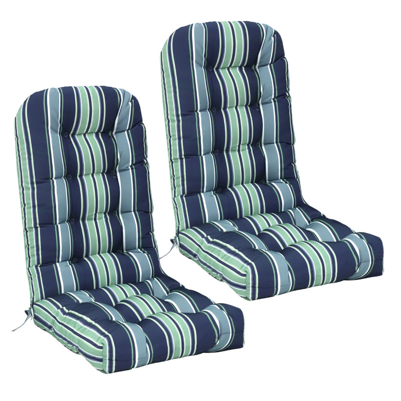 Outdoor Replacement Cushion Set  4.7" Thick High Back Seat / Back Cushions with Ties, Buckle (Set of 2), Seabrook Striped