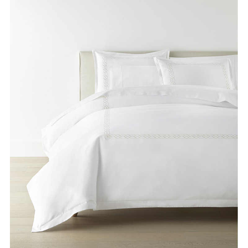 CLASSIC EMBROIDERED QN DUVET SET FILIGREE SKY, Queen Duvet Cover, Linen