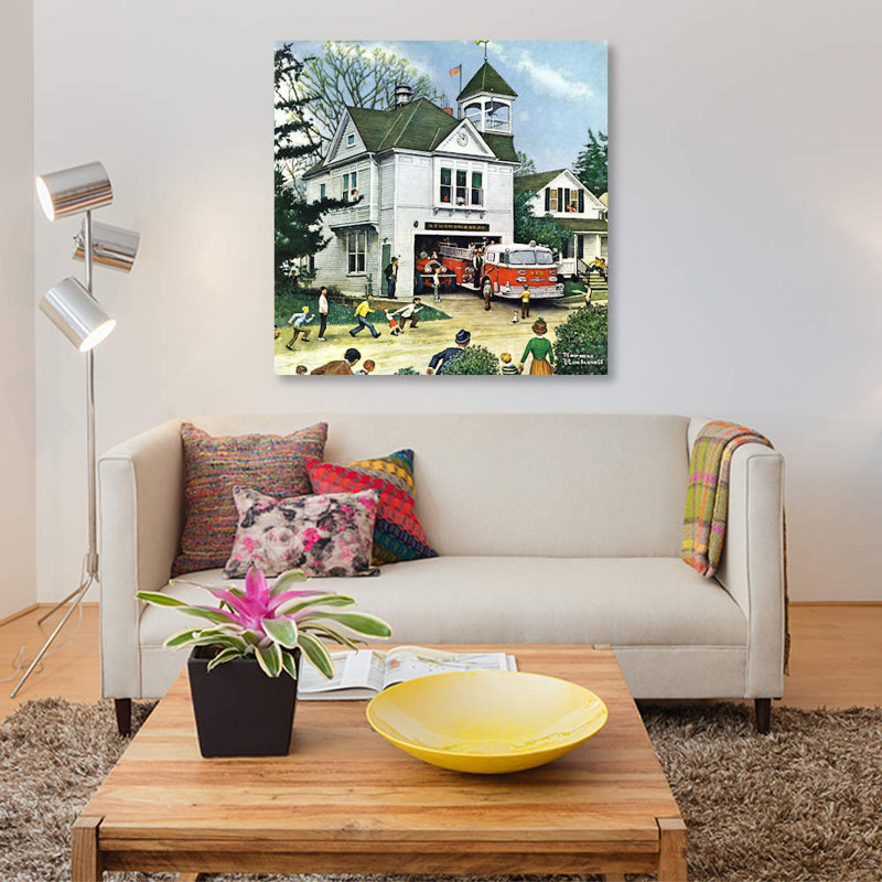 The New American LaFrance Is Here (Firehouse) by Norman Rockwell - Print on Canvas, 45.72 cm H x 45.72 cm W x 1.91 cm D