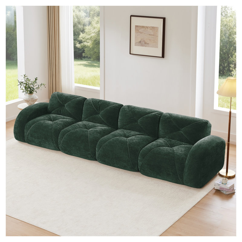 Canapé modulaire en velours capitonné vert 140 po, sans assemblage requis pour le cinéma maison, Vert