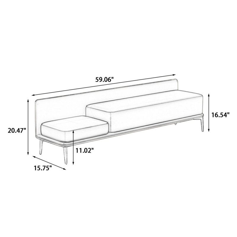 Banc rembourré Coffee, H 20,47 po x l 59,06 po x P 15,75 po, Café