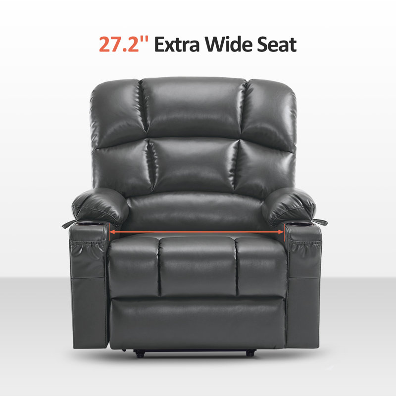 Syeda 27.2" Wide Lay Flat Dual Motor Power Recliner Lift Chair with Massage and Heat, Infinite Position, Faux Leather, Gray