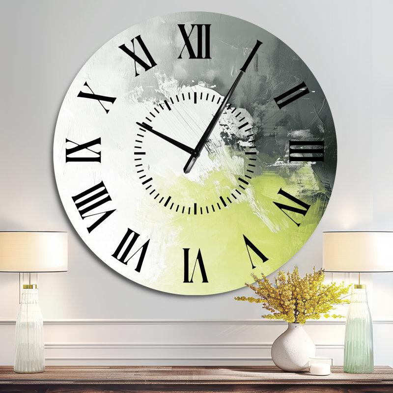 Horloge murale moderne en métal Cool Grey Lime, Surdimensionné