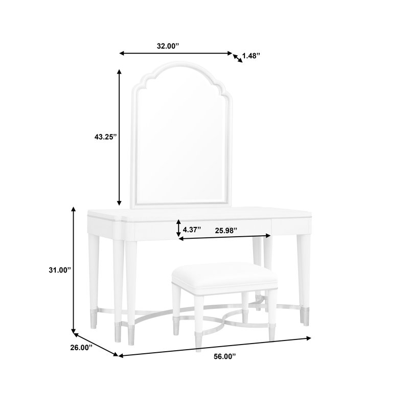 Opulent Opal Vanity Set with Mirror and Rhinestone Stool