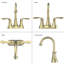 Robinet de salle de bain en or brossé de 10 cm (4 po) - 2 poignées, bec pivotant à 360°, bonde escamotable et flexibles inclus, finition anti-rayures, débit d'eau réduit, régulation du débit.