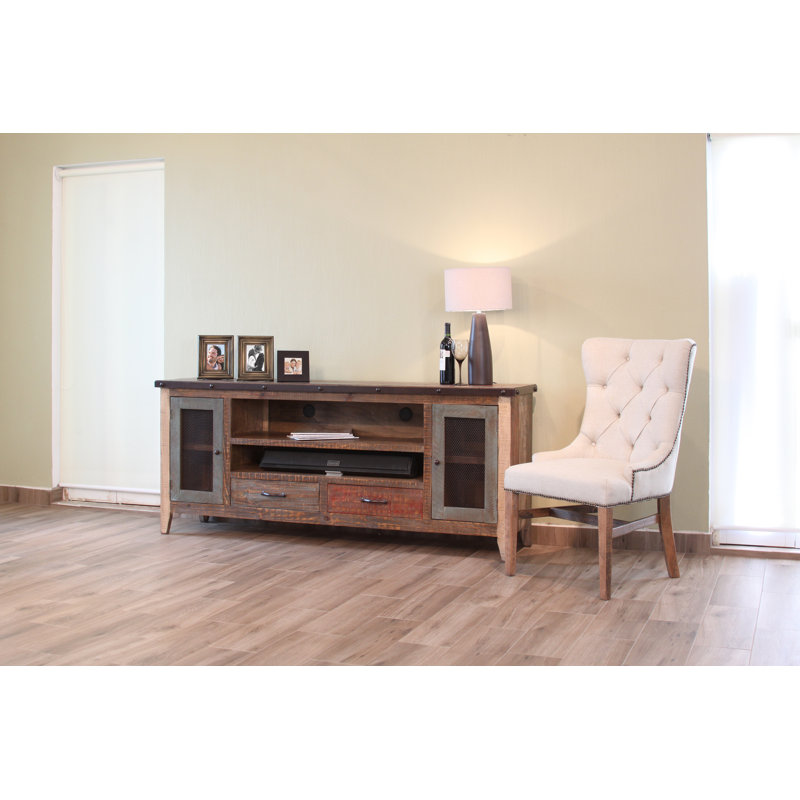 Antique Multicolor 76" TV Stand With 2 Drawers & 2 Iron Mesh Doors