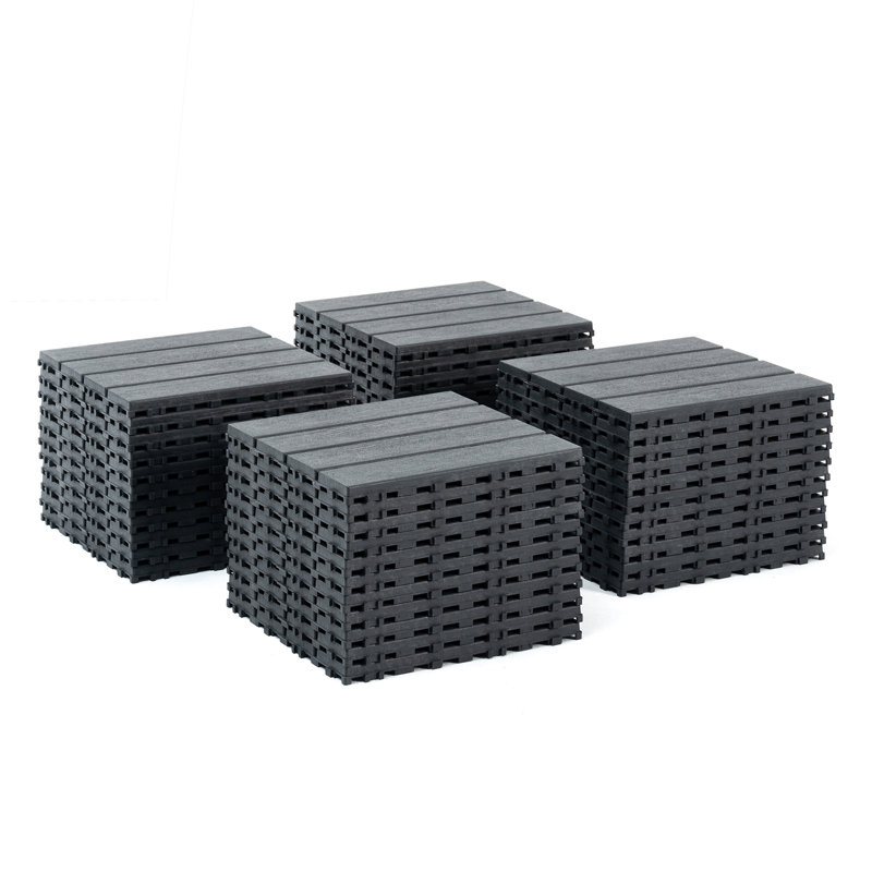 12'' x 12'' Plastic Interlocking Deck Tiles, Gray