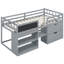 Lit mezzanine simple gris bas avec bureau, étagère à tiroirs dans un bureau mobile, tablette et tiroirs-980336413