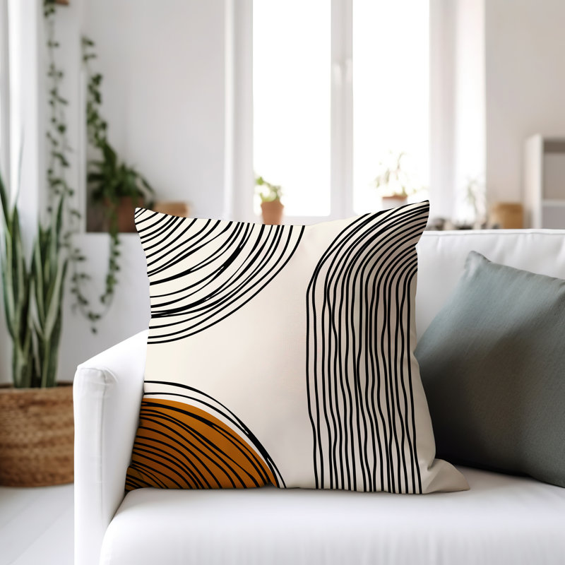 Coussin décoratif réversible intérieur / extérieur Cassie, Orange/crème/noir, H 17 po x l 17 po