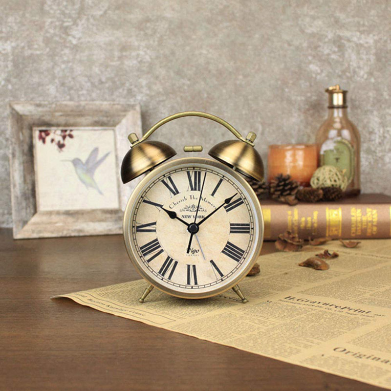 Modern & Contemporary Analogue Metal Quartz Movement / Crystal Tabletop Clock with Alarm in Brass