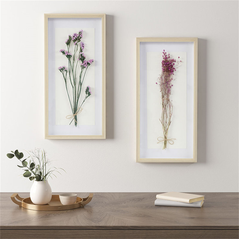 Natural Wood Frame Dried Flower Shadow Box Wall Art Set