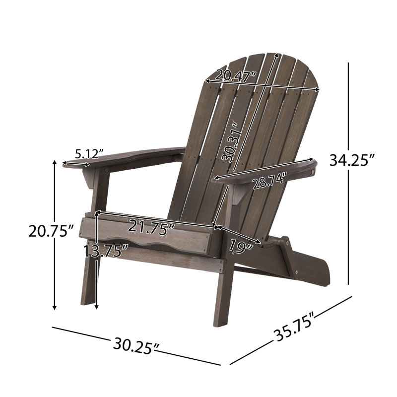 Libo Outdoor Adirondack Chair, Taupe Gray Acacia Wood, Slat Panels, Taupe Gray