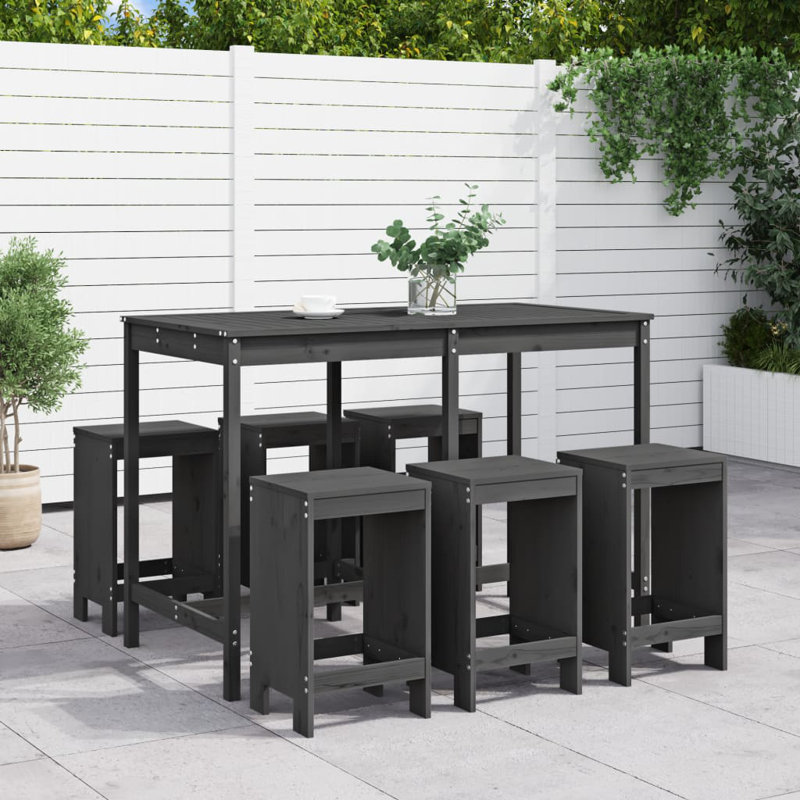 Ayane Brayden Studio Bar Set with Wood Frame and Solid Wood Outer Material, Grey