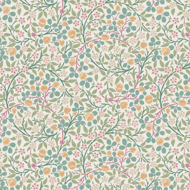  Clover Spring Garden Wallpaper, Green/Orange