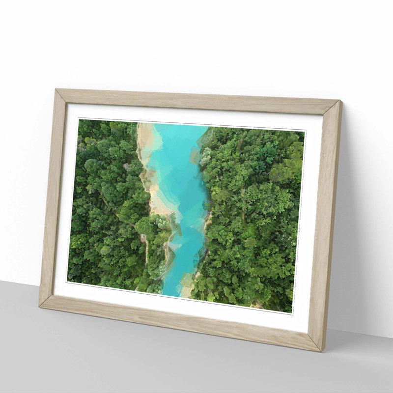 Saint Cassien Lake in France in Abstract - Picture Frame Graphic Art Print, 60cm H x 91cm W x 2cm D, Oak