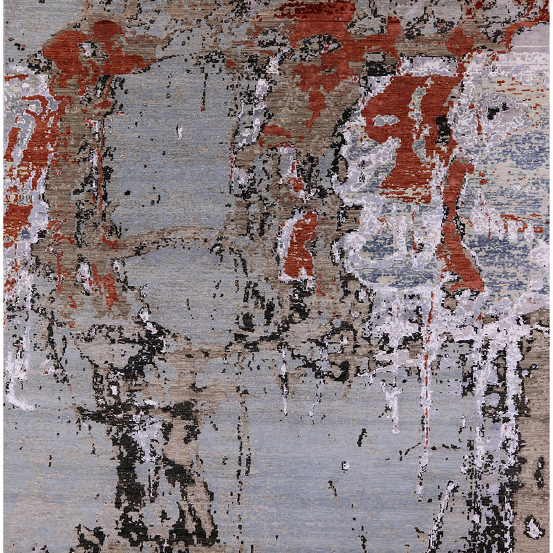 Tapis abstrait gris, Carré 5 pi