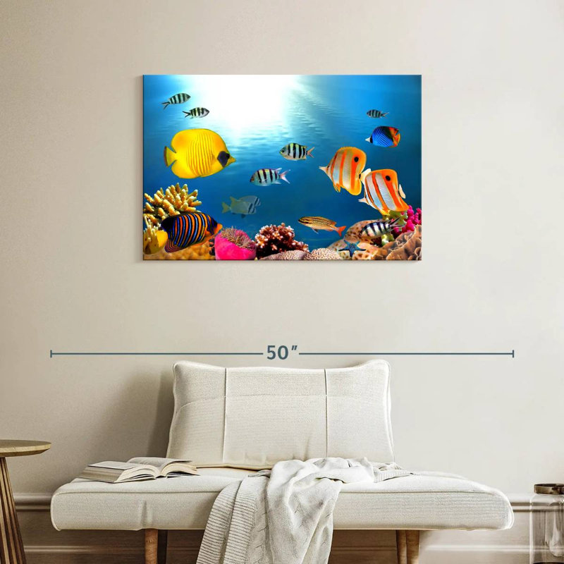 Brampt, poissons tropicaux et coraux, H 24 po x l 36 po