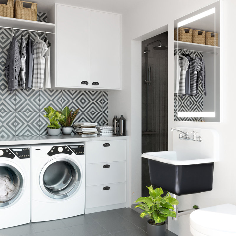 Anchor 22" L x 18" W Wall Mount Laundry Sink, Matte Black