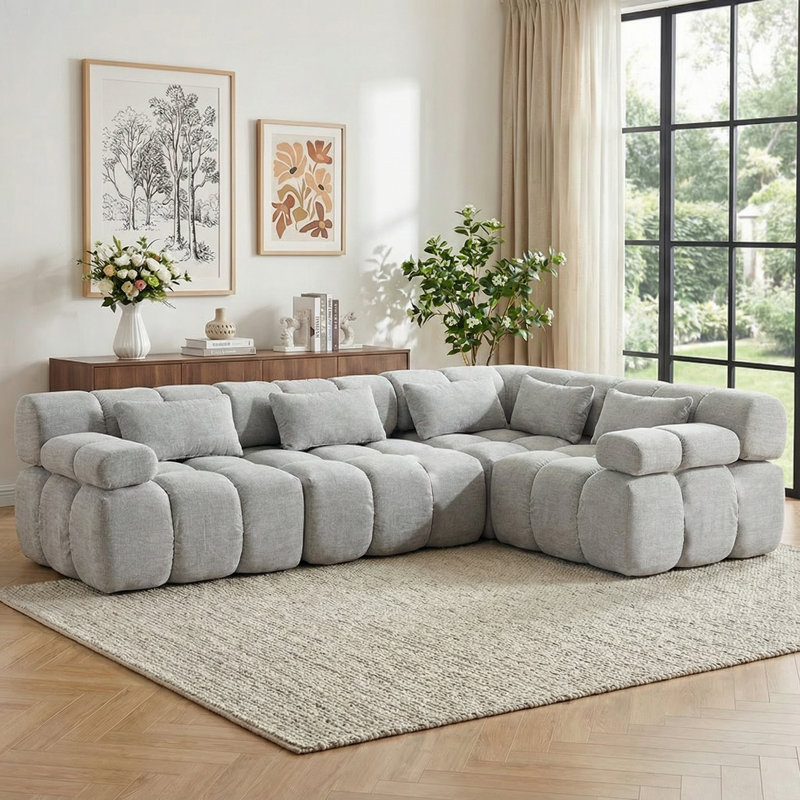 Boneless 113.8" Modular Chenille Upholstered Sectional Sofa, 4-Seater L-Shaped Reversible sofa, No Assembly Required