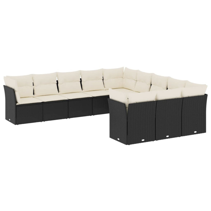 Vidaxl Garden Sofa Set Black PE Rattan 11 Piece Large Set Modular