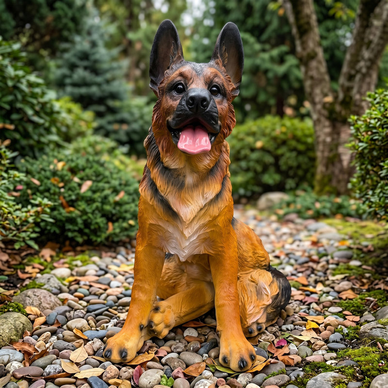 Figurine de berger allemand, sculpture de berger allemand réaliste dans la cour extérieure, métier décoratif de chien de garde de jardin en résine.