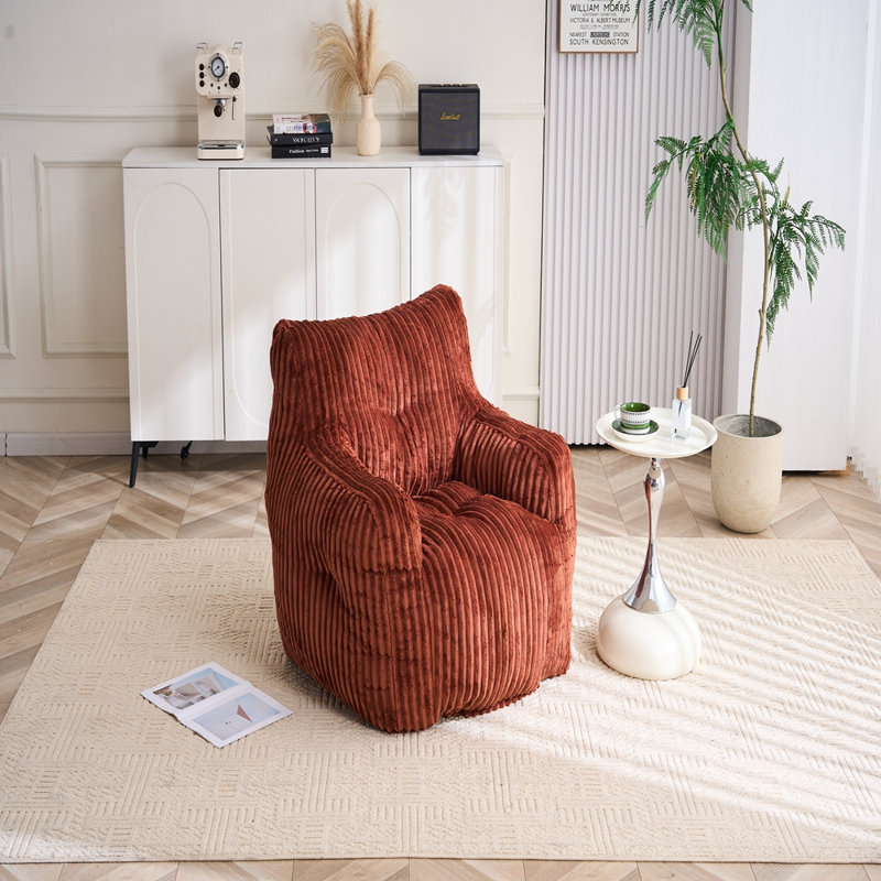 Soft Fluffy Corduroy Fabric Bean Bag Chair Filled With Memory Sponge, Red