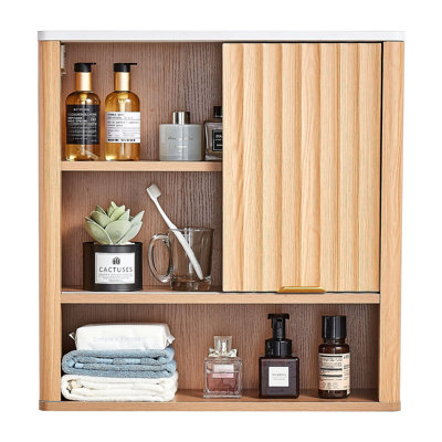 Armoire murale de salle de bain avec porte et étagère réglables, armoire à pharmacie murale à fixer au-dessus des toilettes, organisateur suspendu avec étagères et séparation ouverte