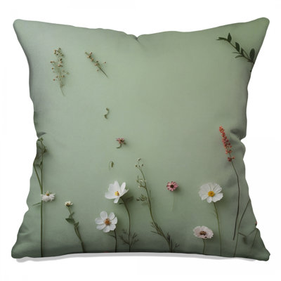 Wildflowers On Green Double Sided Throw Pillows