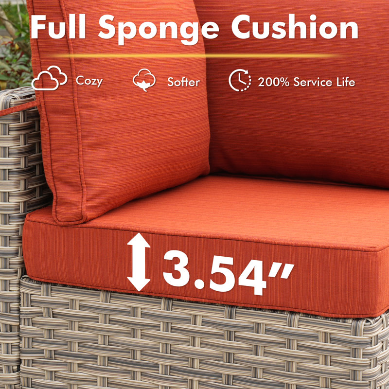 2-Person  Outdoor Sectional Loveseat Sofa With Cushions And Led Coffee Table ,All-Weather Wicker Patio Set, Orange