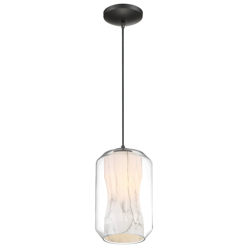 Argyri - LED Cylinder Pendant - Black Finish - White Marble Glass - Replaceable LED
