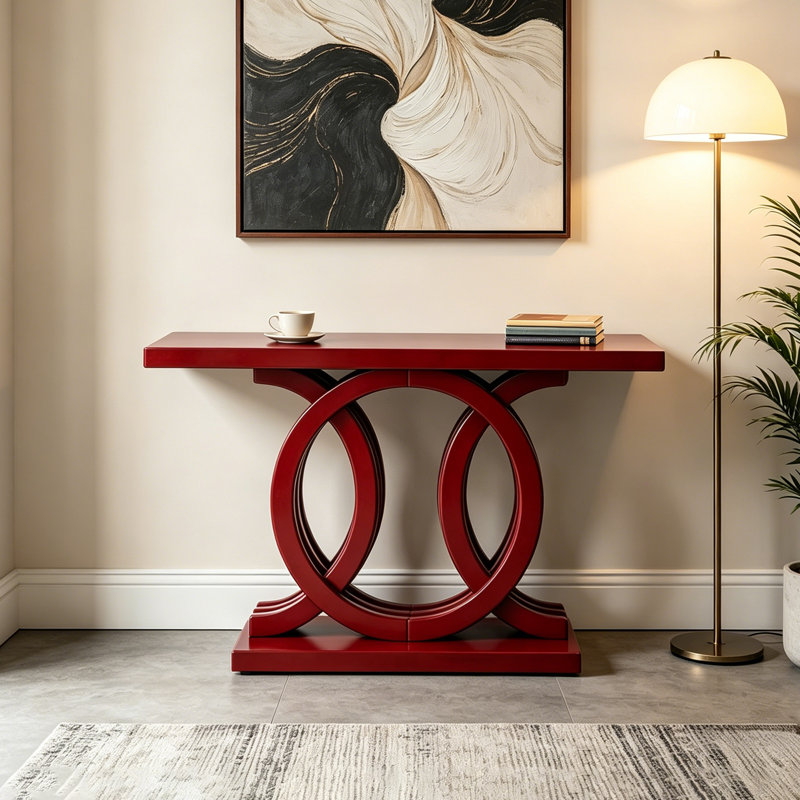 Console Modern Sculptural, 31.5" H x 59.06" W x 19.69" D, Red