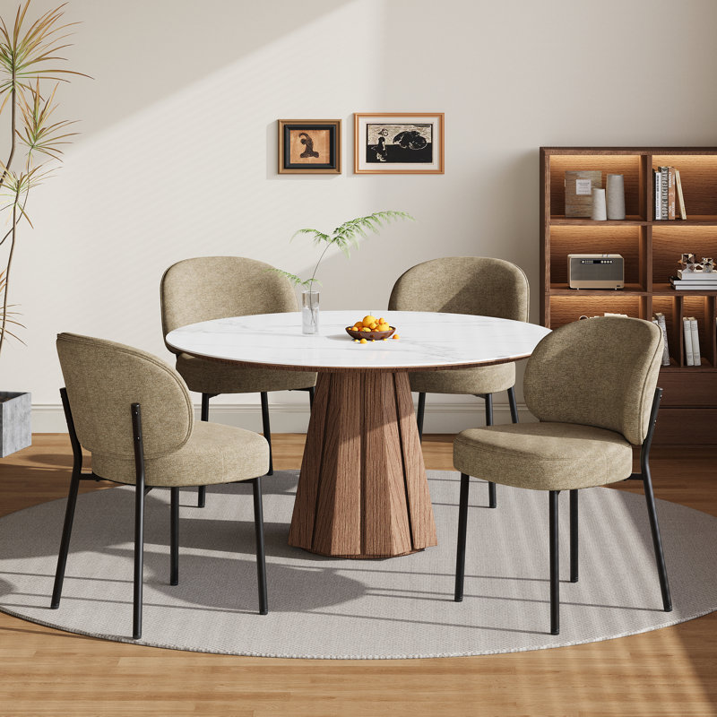 Upholstered Dining Chair with Thick Cushioned Seat, Camel