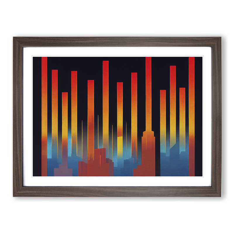 Joyous Abstract City Skyline - Framed Print, 46cm H x 64cm W x 2cm D, Walnut