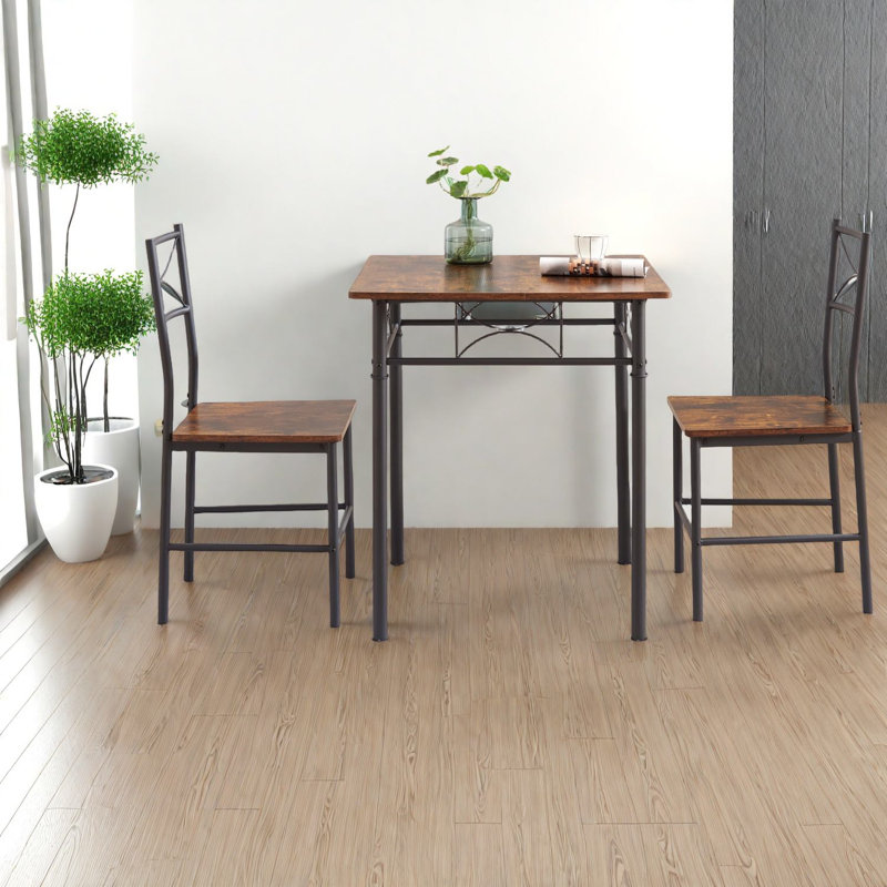 Ensemble de tables de salle à manger robustes en métal et en bois de style rustique brun antique, idéal pour la cuisine et la salle à manger