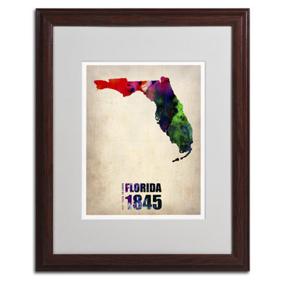 « floride aquarelle map », reproduction d’impression sur toile encadrée