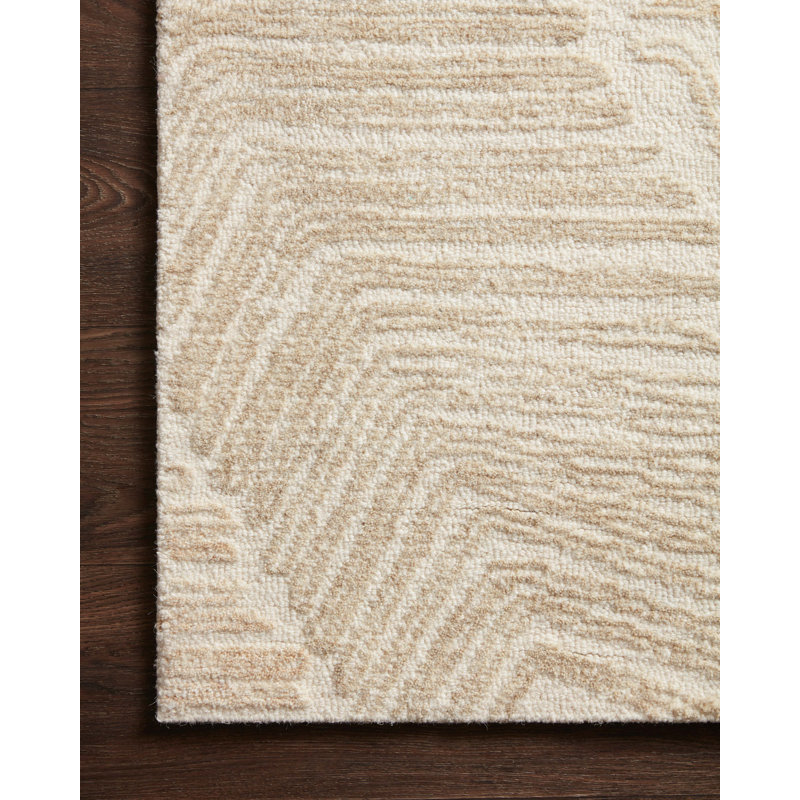 Tapis beige en laine touffeté à la main Manon, Rectangle 3 pi 6 po x 5 pi 6 po