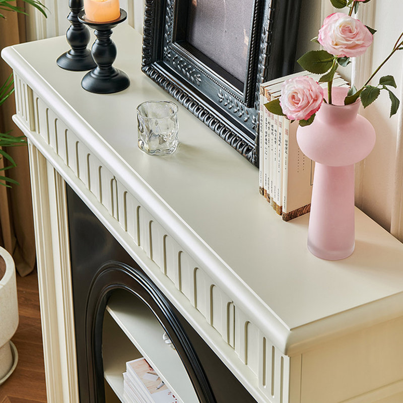 Beige + Black Solid Wood Freestanding Fireplace