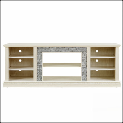 Grand support de rangement pour bureau de télévision avec bordure en faux pierre, console média avec rangement spacieux et design moderne