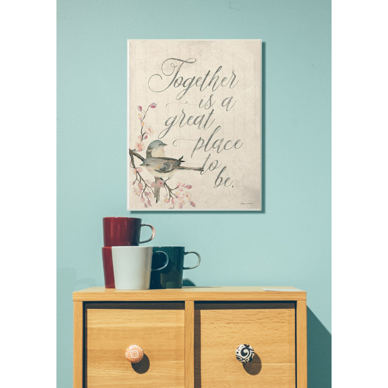 «Together is a Great Place Floral Birds», impression, H 20 po x l 16 po x P 1,5 po, Giclée encadrée noir minuit