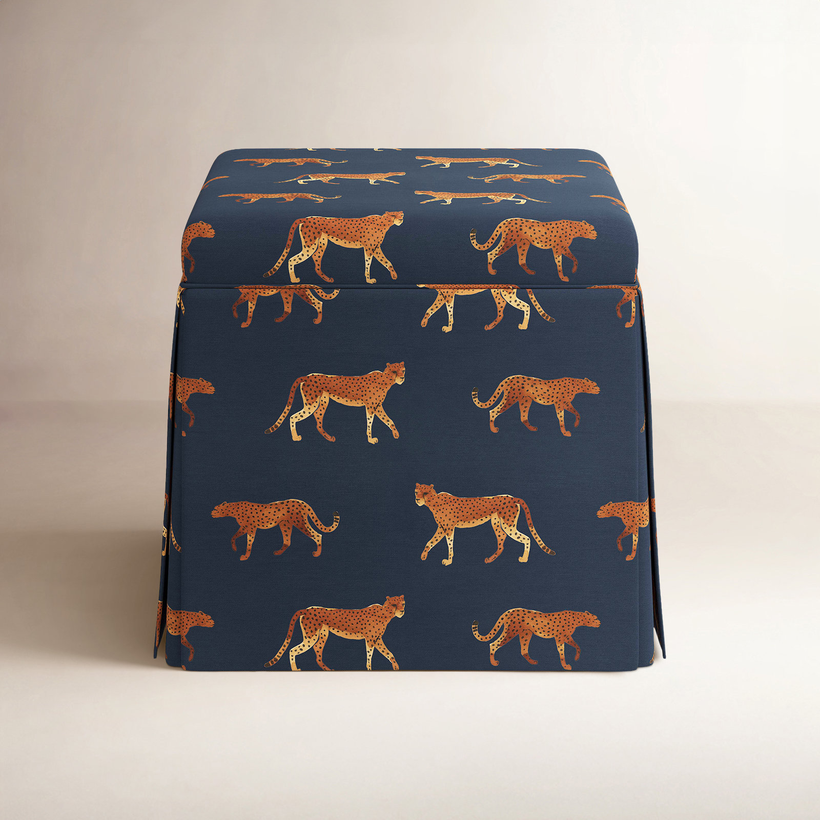 Jebb 20" Cotton Ottoman, Cheetah Walk Navy