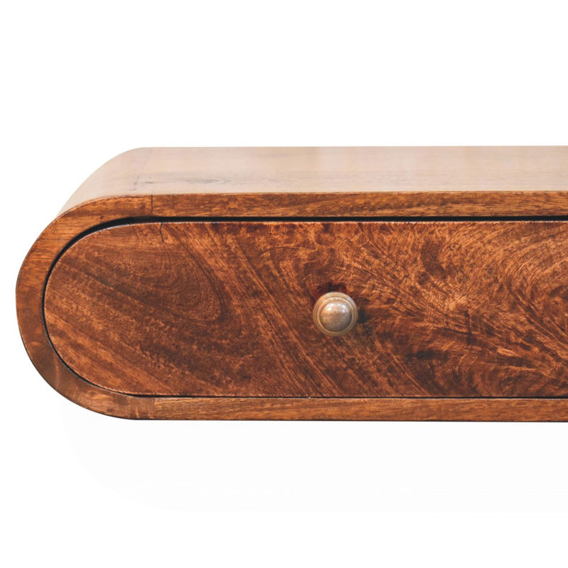 Console murale en bois massif noyer de Californie, 2 tiroirs, brun